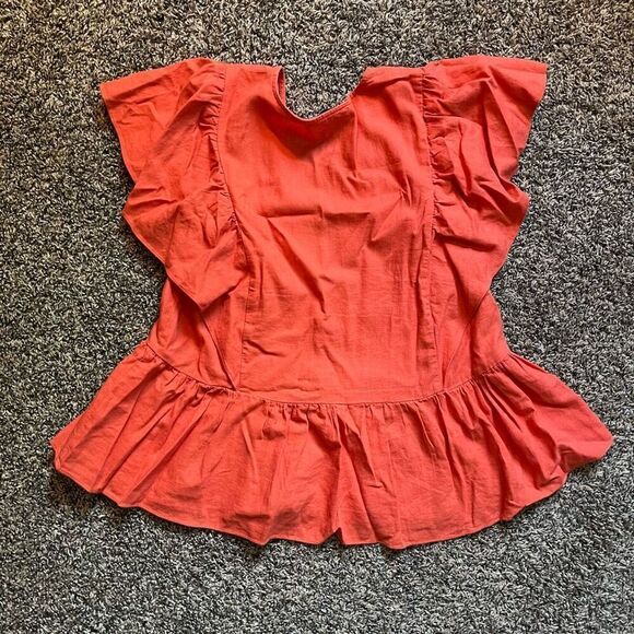 Madewell Top Women's 2XS Linen Orange V-Neck Flared Hem XXS Casual Preppy - Picture 7 of 7